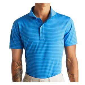 NWT G/FORE Golf Men's Club Stripe Tech Jersey Polo Shirt- Cerulean- Size XL